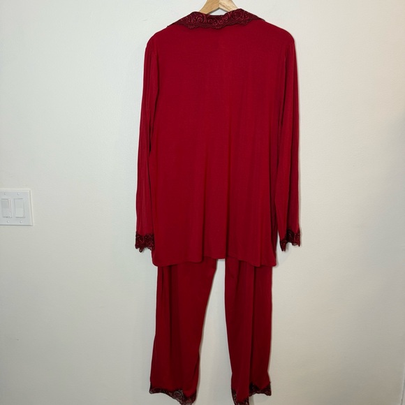 Soma Festive Red Lace Trim Long Sleeve & Pant Pajama Sleep Set size XL - Picture 7 of 12